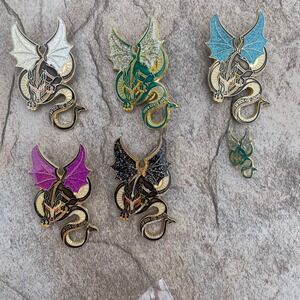 WIDI Dragon Enamel Pin Set 2016 Glitter Fantasy Mythical Lapel Pins 6 Pc Globals